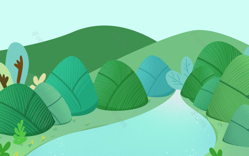 插画卡通绿色粽子山脉山川河流背景,插画/手绘图,插画/手绘图库,插画/手绘图下载,插画/手绘